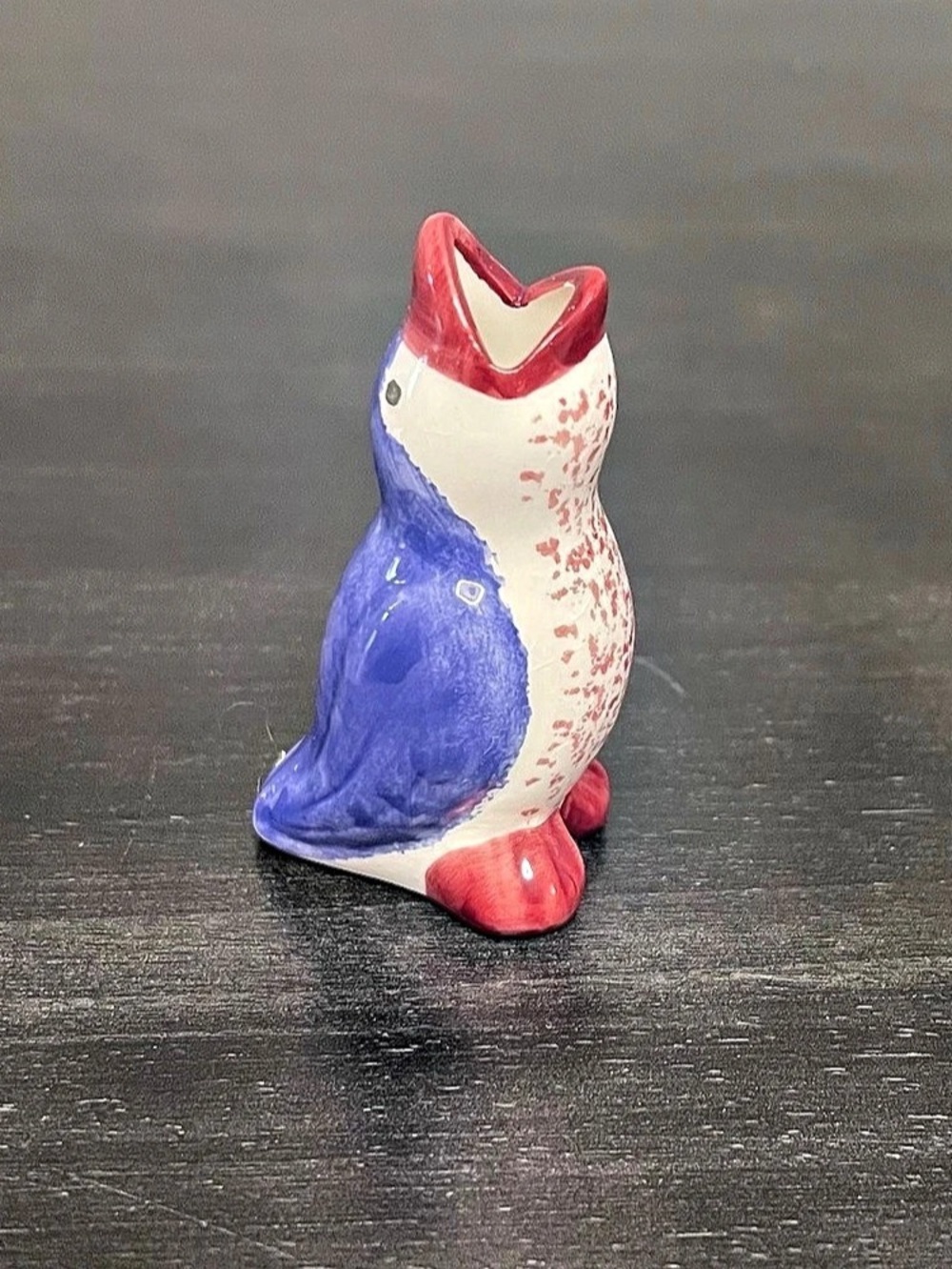 VTG Style Ceramic Pie Bird Vent Funnel Hand Painted Red/White/Blue 3” Farmhouse